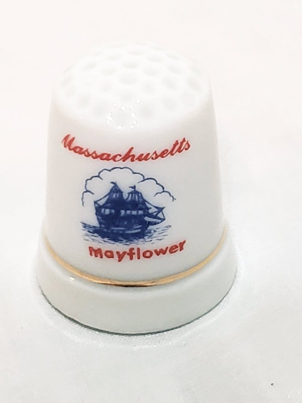 Massachusetts Mayflower Ship Thimble Souvenir Vintage 1" Porcelain